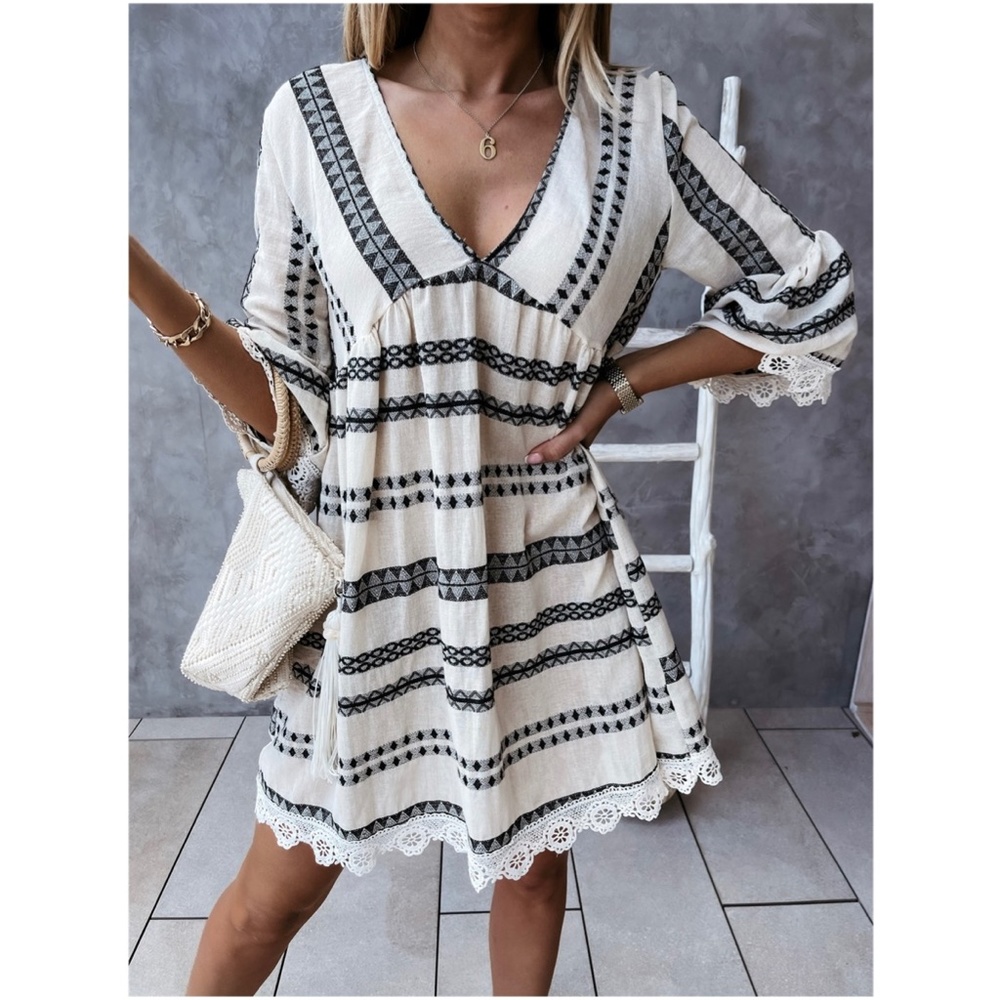 Elegant Black and White Striped Dress
